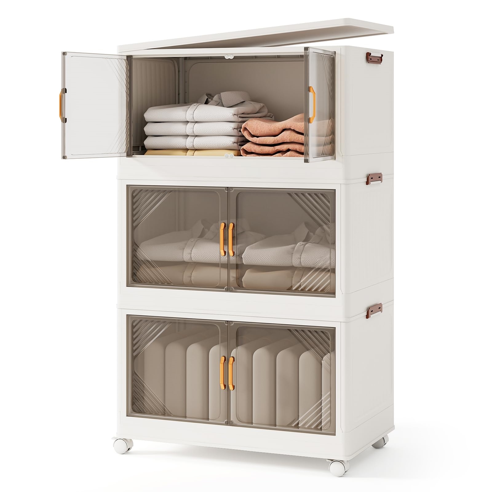 Storage Boxes With Lids, With Wheels & Doors, Collapsible Storage Organizer For Bedroom, Living Room (213l, 65 X 39 X 109 Cm)