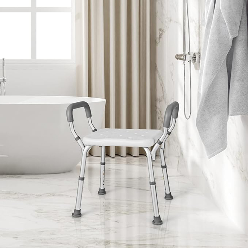 Shower Chair, Height-adjustable Shower Stool With Removable Armrest, Shower Seat Bathroom Seat With Aluminium Frame
