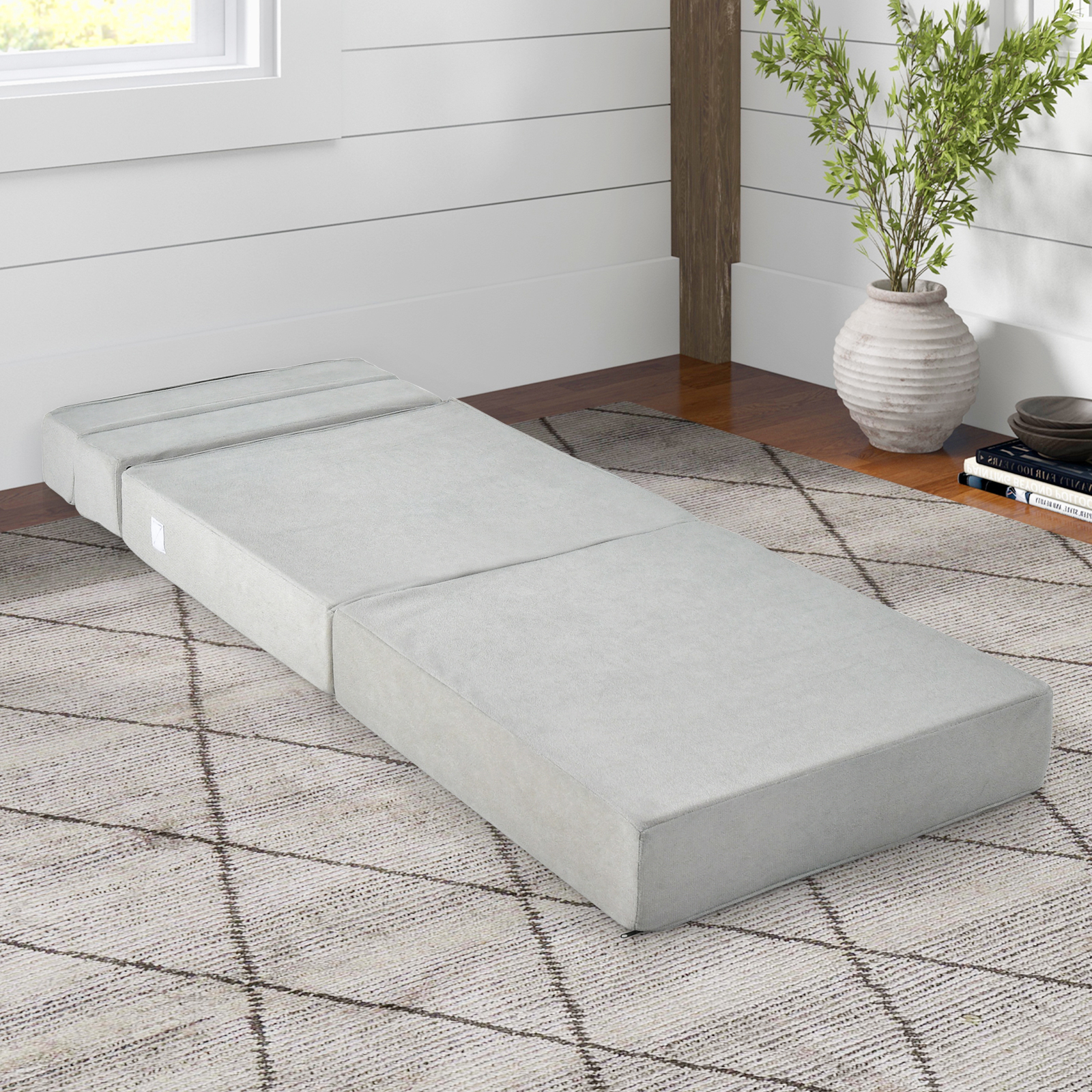 tri folding sofa bed convertible sleeper chair bed 6 breathable high density foam futon floor mattress portable guest bed lazy couch with removable washable cover gray