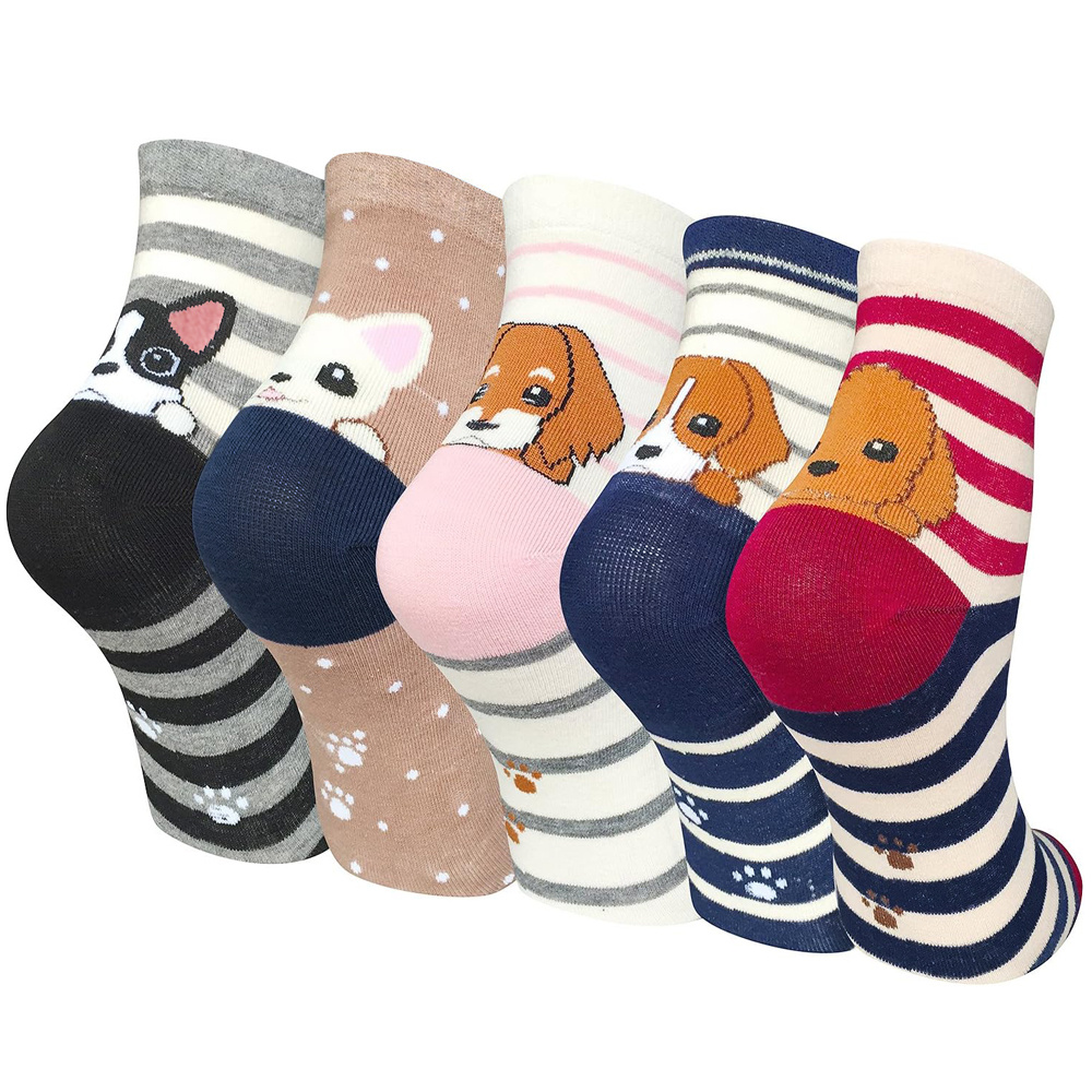 E-shop 5 Paar Damen Socke 35-38 & 39-42 Witzige Baumwollsocken mit Tiermotiven, Bunte Sneakersocken Geschenk für Frauen, baumwolle, bequem, elastisch,