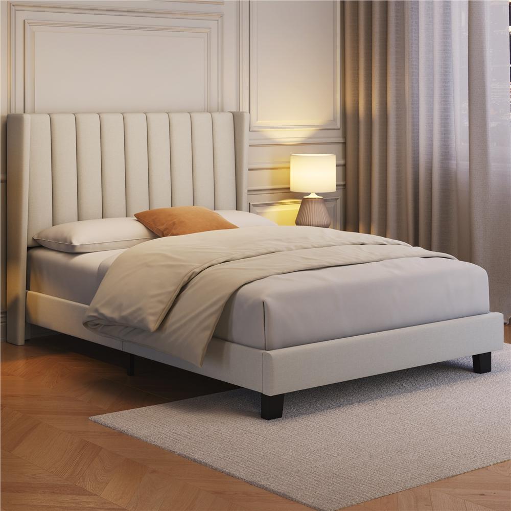 TEMU Costoffs Upholstered Bed Frame, Double/king Size Bed Frame, Platform Bed Frame With Channel Tufted Headboard, Upholstered Bed Frame With Wing