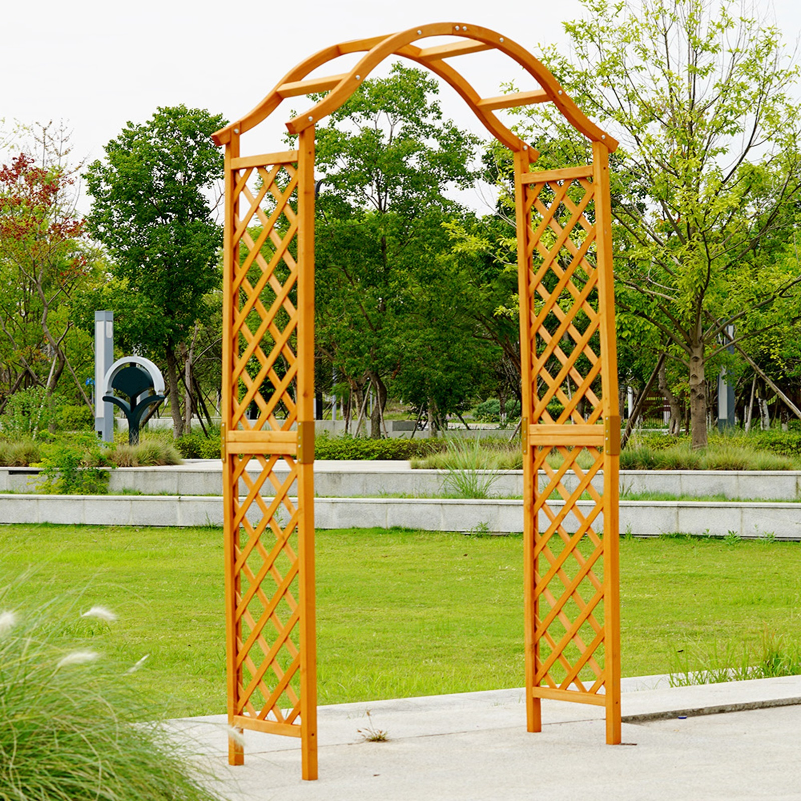 TEMU Garden Arch Wooden Pergola Feature Trellis Rose Climbing Plant Archway Tan Frame