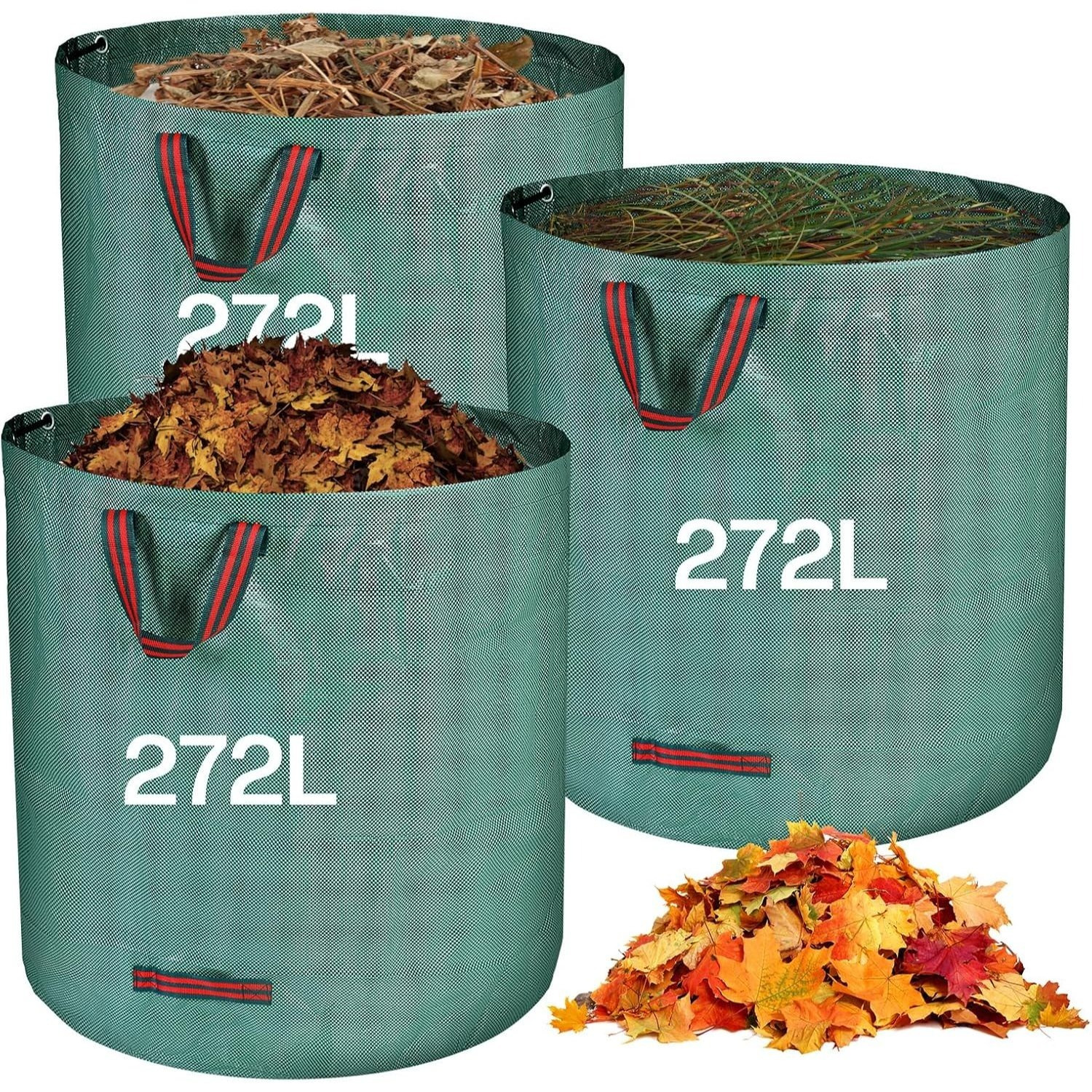 TEMU 3-pack 272l Garden Waste Bags, Outdoor Cleaning Storage Bags Large Capacity Foldable Lawn Bags For Leaves, Gardening Waste, Grass Clippings,