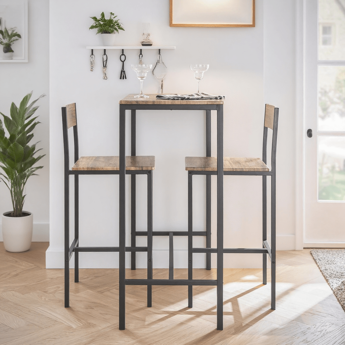 conjunto de   de cozinha 100 cm   banquetas – mobília   para pequenos  , varanda,   ou cozinha – estilo industrial em madeira e metal – phu14-ym