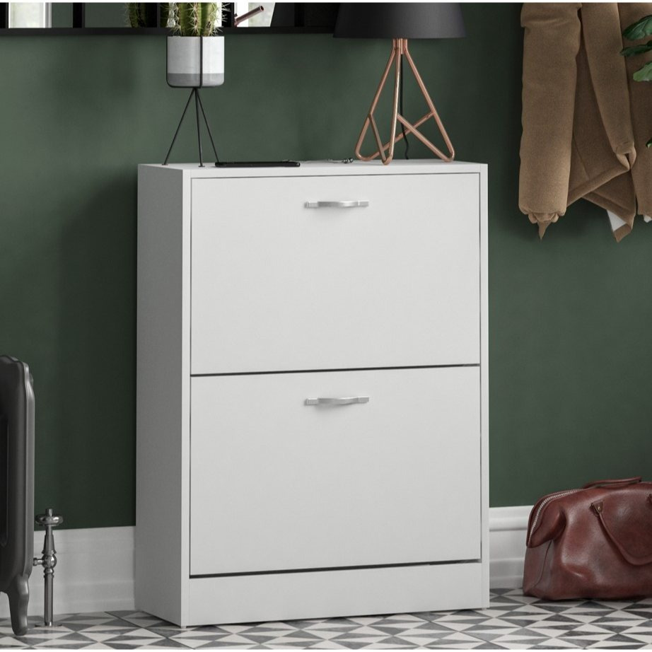 TEMU Shoe Cabinet With 2-drawers, Shoe Cabinet With 2 Drawers Storage Shoe Rack Organizer Stainless Steel Handles, Entryway Hallway Furniture