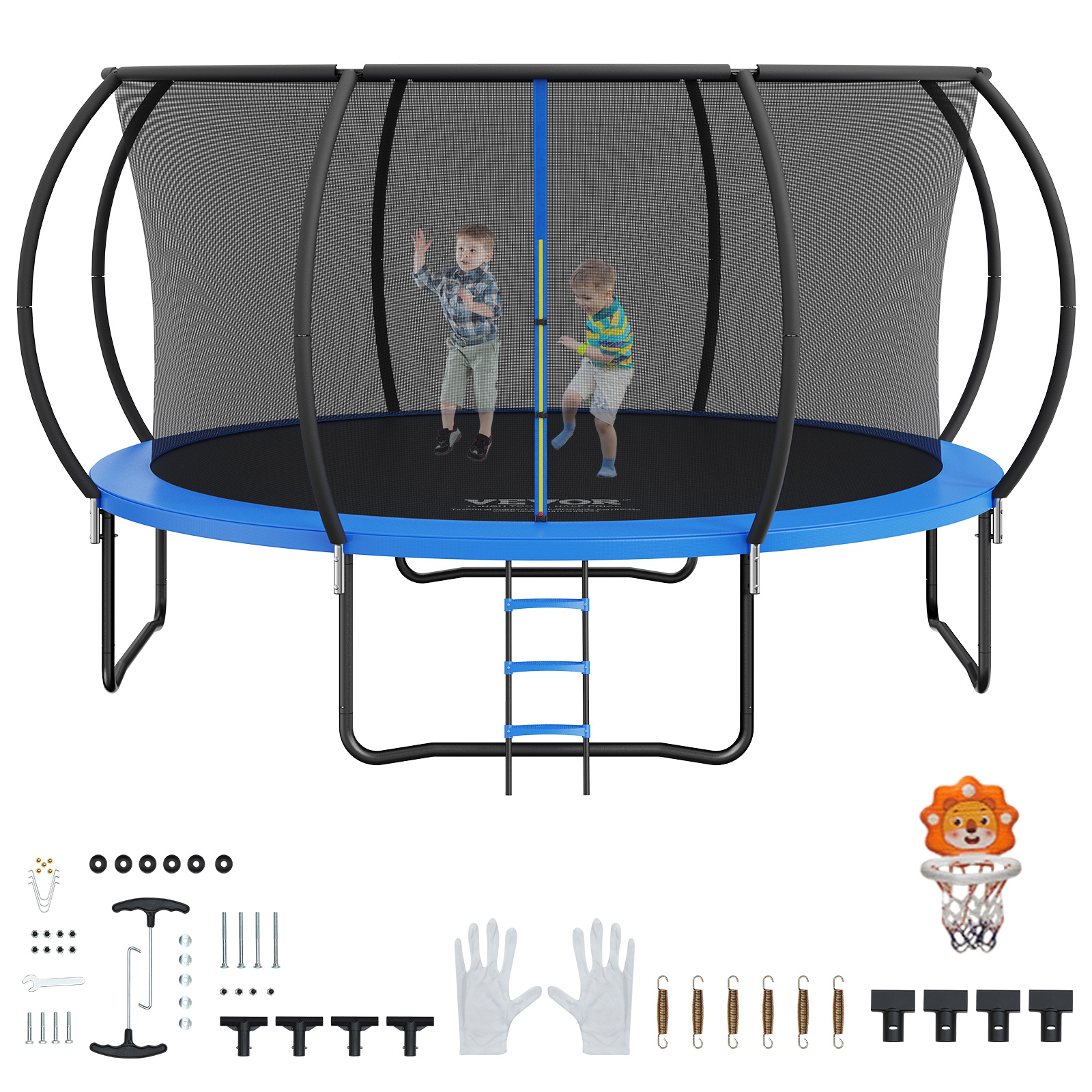 VEVOR 14FT Trampoline, 450 lbs Trampoline cu plasă de închidere, scară și stâlp curbat, trambulină de înaltă calitate cu covor de salt și husă de arc, trambuline recreative în aer liber pentru copii adulți