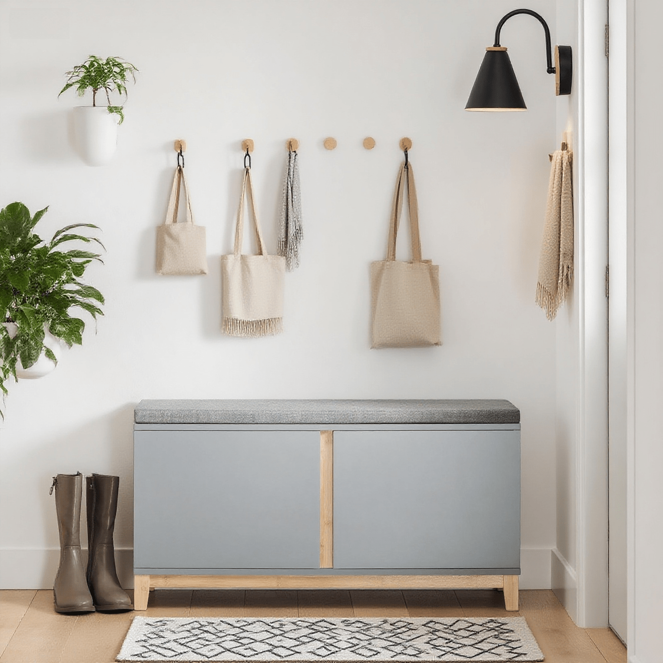 Image of 1pc Of Shoe Bench Entrance, Shelf Benches, Shoe Furniture With Upholstered Seat And 2 Doors, Shoe Storage, For Hallway, Entrance, Bedroom, 90x34x46 Cm, Gray, - Sobuy Gts228-ih
