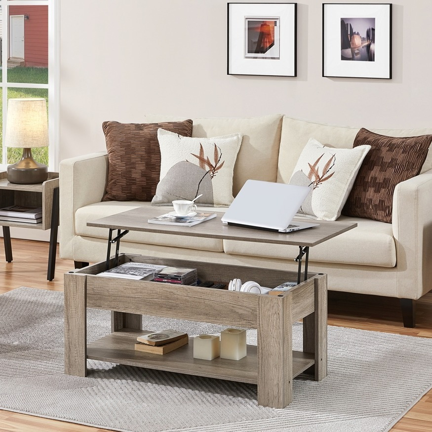 TEMU Costoffs Coffee Table, Rustic Table Lift Top Coffee Table With Hidden Compartment & Open Shelf, Space-saving Coffee Table For Apartment, Living