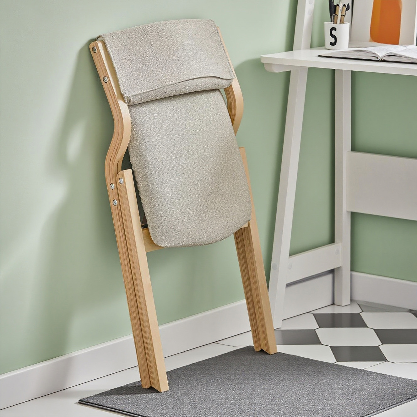 Image of Folding Wooden Padded Chair – Ergonomic Kitchen & Dining Chair, Foldable & Space-, Pre-assembled, Ideal For Kitchen, Balcony, And Office, Grey Fst40-hg