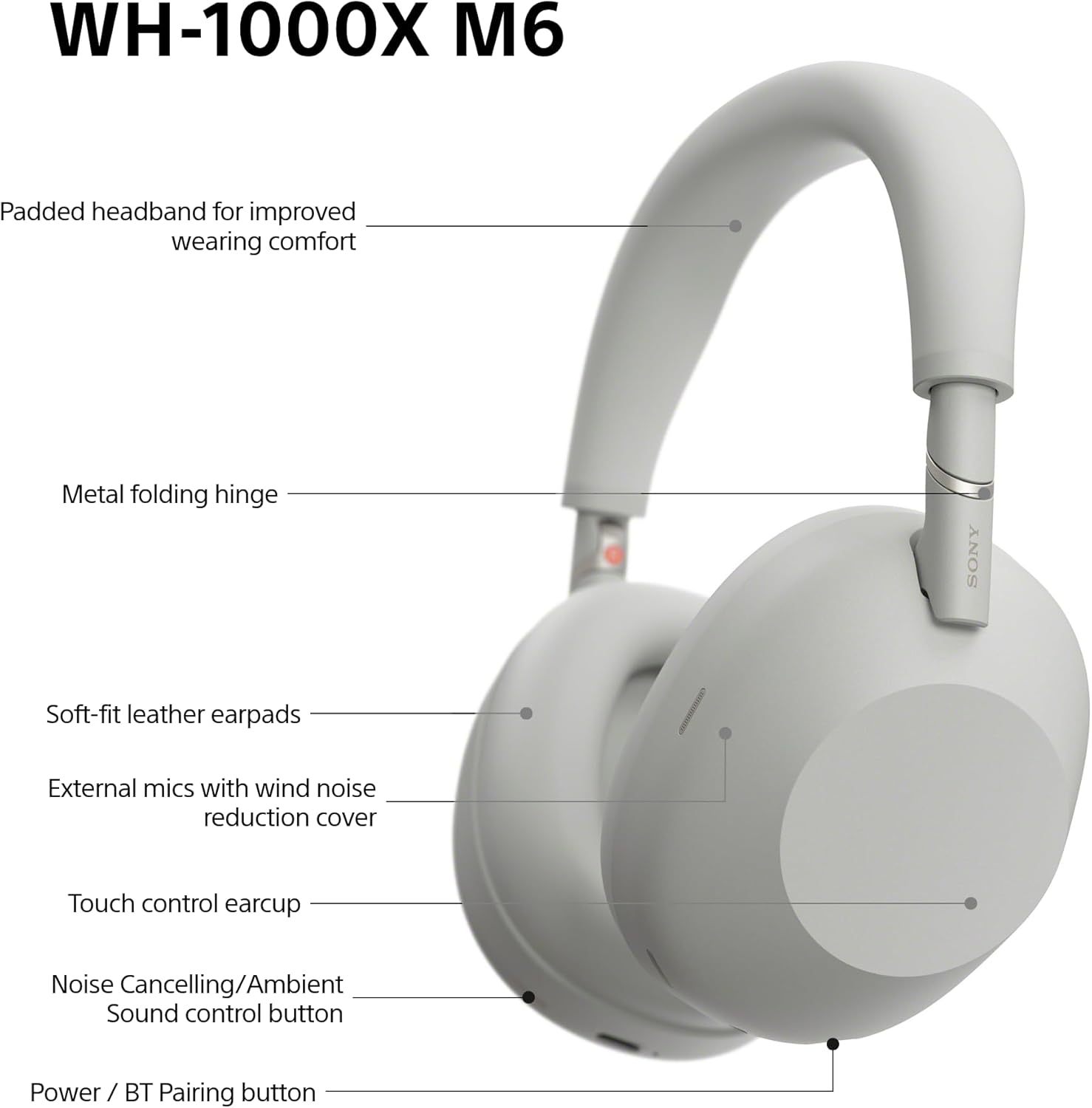 Sony WH-1000XM6 Flagship Noise Cancelling Over-Ear Wireless Bluetooth Headphones, Signature Hi-Res Sound, Ultimate Comfort, Foldable Design, Durable Case, 30 HR Battery, iOS & Android - Silver