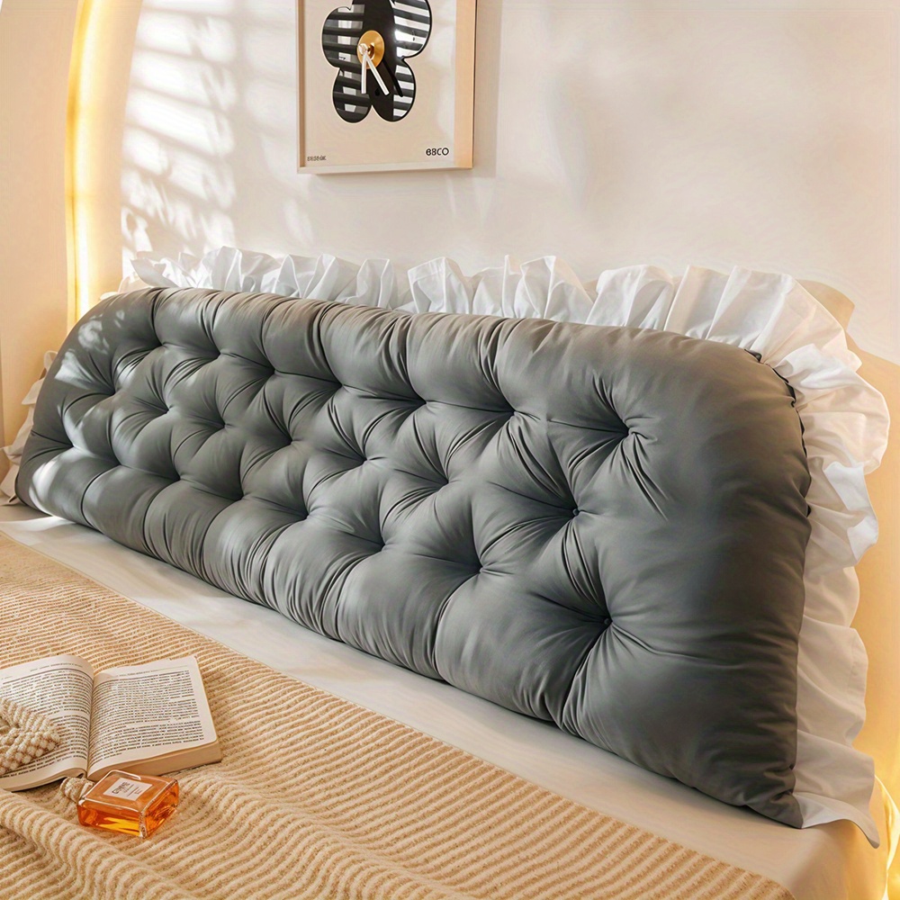 TEMU 1pc Luxurious Headboard Backrest Cushion With Ruffle Trim, Soft, & Comfy, Large Backrest Pillow With Lace Detail, Removable Zippered Cover,