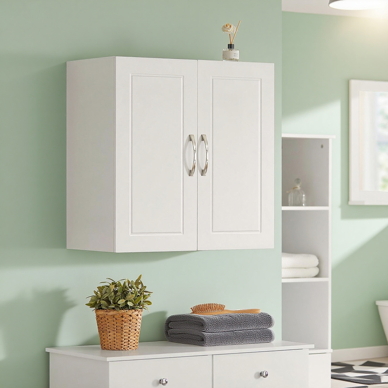 TEMU 1 Piece Wall-mounted Bathroom Cabinet, Hanging Shelf With Adjustable Compartment And Door, For Bathroom, Toilet, Or Kitchen, White 60x30x60 Cm -