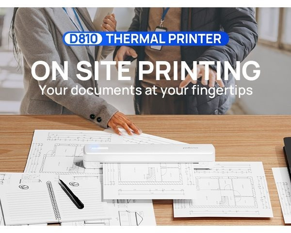Imprimante thermique portable D810 - Connectivité sans fil et impression USB, compatible avec les téléphones mobiles, les tablettes et les ordinateurs portables, avec deux modes pour les autocollants de tatouage et le papier manuscrit thermique, idéale pour la maison, le bureau, les voyages, l'artisanat et les petites entreprises - 20 feuilles de papier d'impression thermique gratuites !