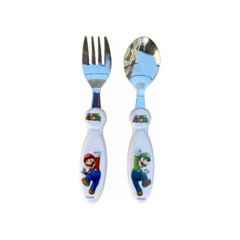 SUPER MARIO - Roestvrijstalen kinderservies - Vork en lepel - SUPERMARIO
