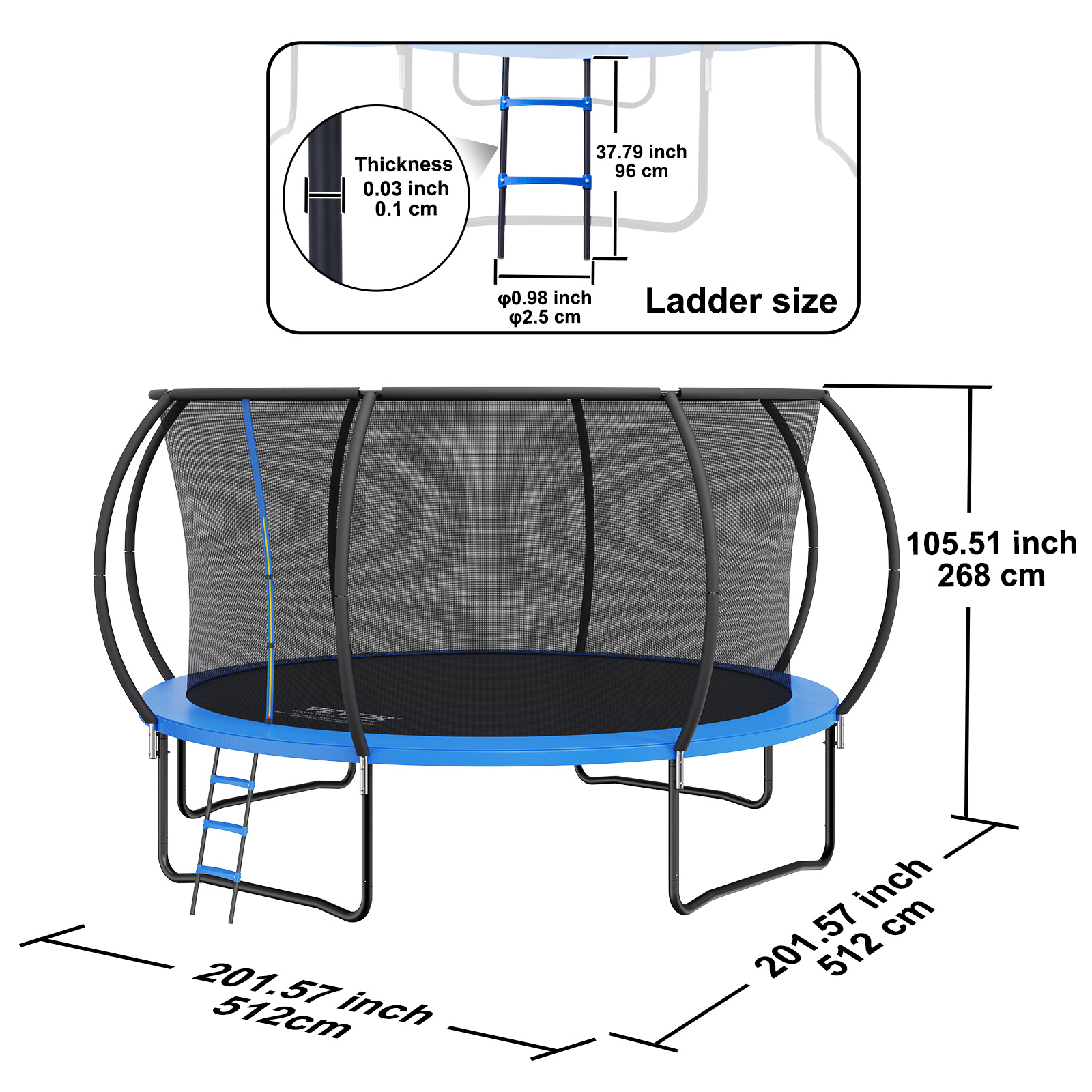 VEVOR 14FT Trampoline, 450 lbs Trampoline cu plasă de închidere, scară și stâlp curbat, trambulină de înaltă calitate cu covor de salt și husă de arc, trambuline recreative în aer liber pentru copii adulți