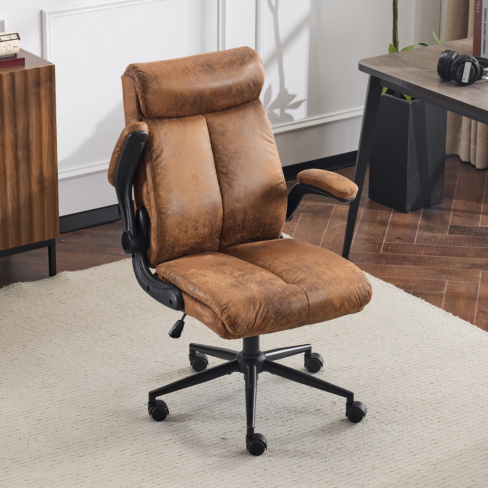 Image of Ergonomic Office Chair, Desk Chair With Foldable Armrest, Computer Chair, Swivel Chair, Tilt Function 105°-120°, Height Adjustable, Rotatable, 150kg Load Capacity, Pu Leather, Black