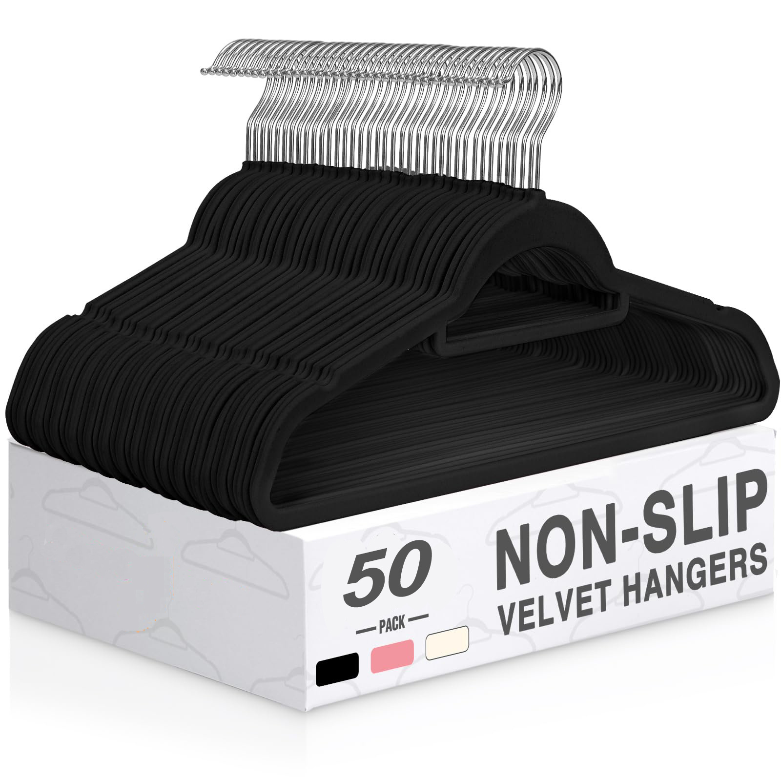 E-shop Samt-Kleiderbügel 50er-Pack, Rutschfeste Bügel mit Bindungsstange, Hochwertige Schlanke Kleidung Filz-Bügel Standardbügel 360° Drehbarer Haken
