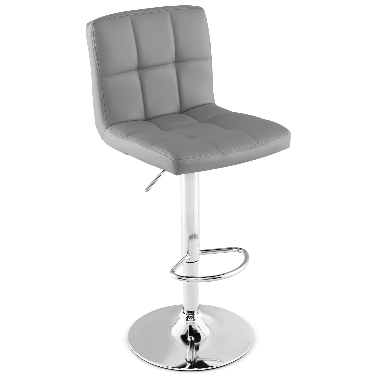Image of 1 Bar Stool, Pu Leather Bar Chairs With Adjustable Height, Seat, Footrest And Anti-slip Metal Base, Armless Dining Stools For Kitchen Island And Pub, Gray