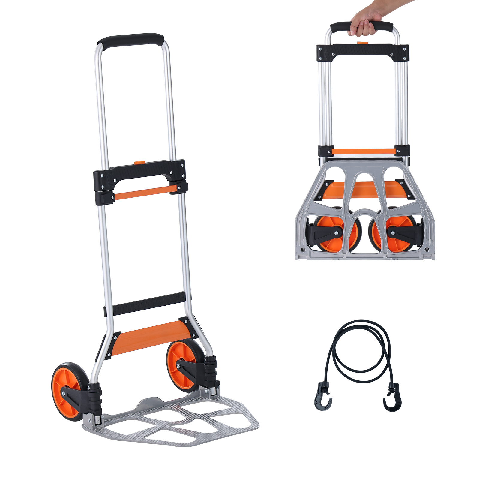 Image of Vevor Folding Hand Truck, 124.7 Kg Load Capacity, Aluminum Portable Cart, Convertible Hand Truck And Dolly With Telescoping Handle And Pp+tpr Wheels, Ultra Lightweight Super Strong For