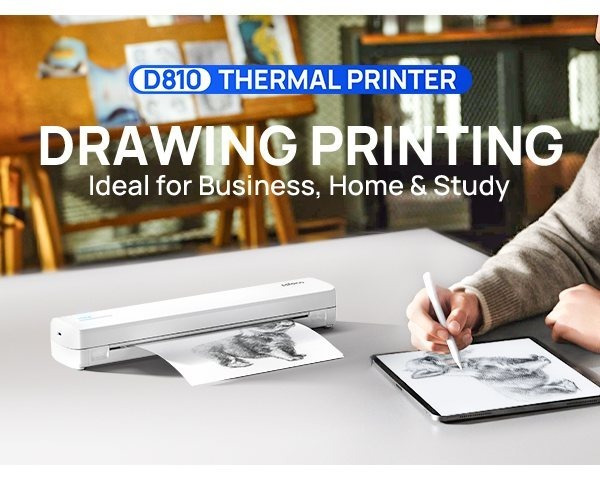 Imprimante thermique portable D810 - Connectivité sans fil et impression USB, compatible avec les téléphones mobiles, les tablettes et les ordinateurs portables, avec deux modes pour les autocollants de tatouage et le papier manuscrit thermique, idéale pour la maison, le bureau, les voyages, l'artisanat et les petites entreprises - 20 feuilles de papier d'impression thermique gratuites !