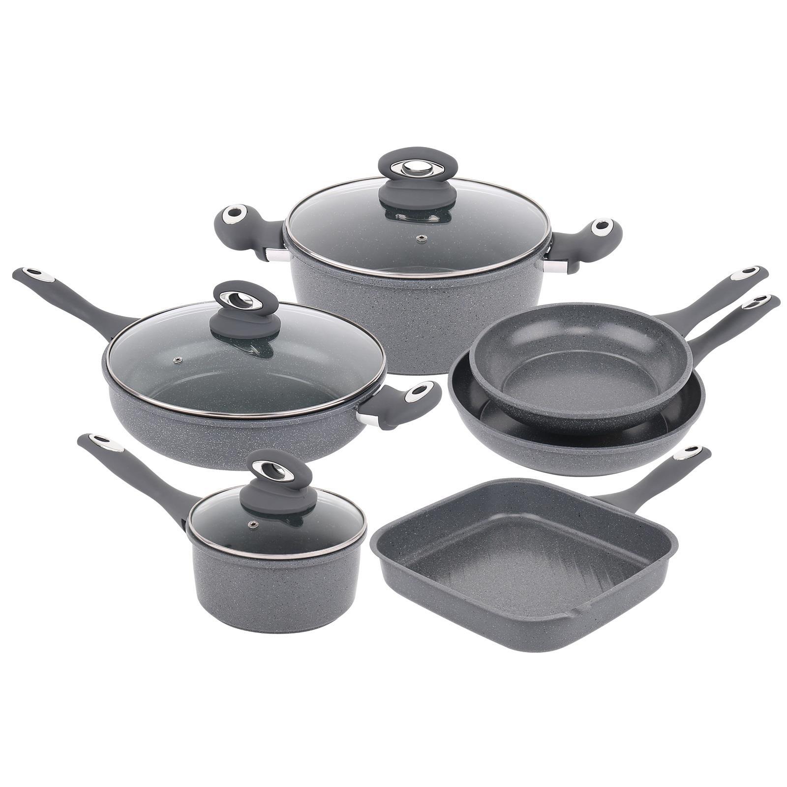 TEMU 9pcs Grey Marble Carbon Steel Cookware Set Non Stick Pan Saucepan Pots