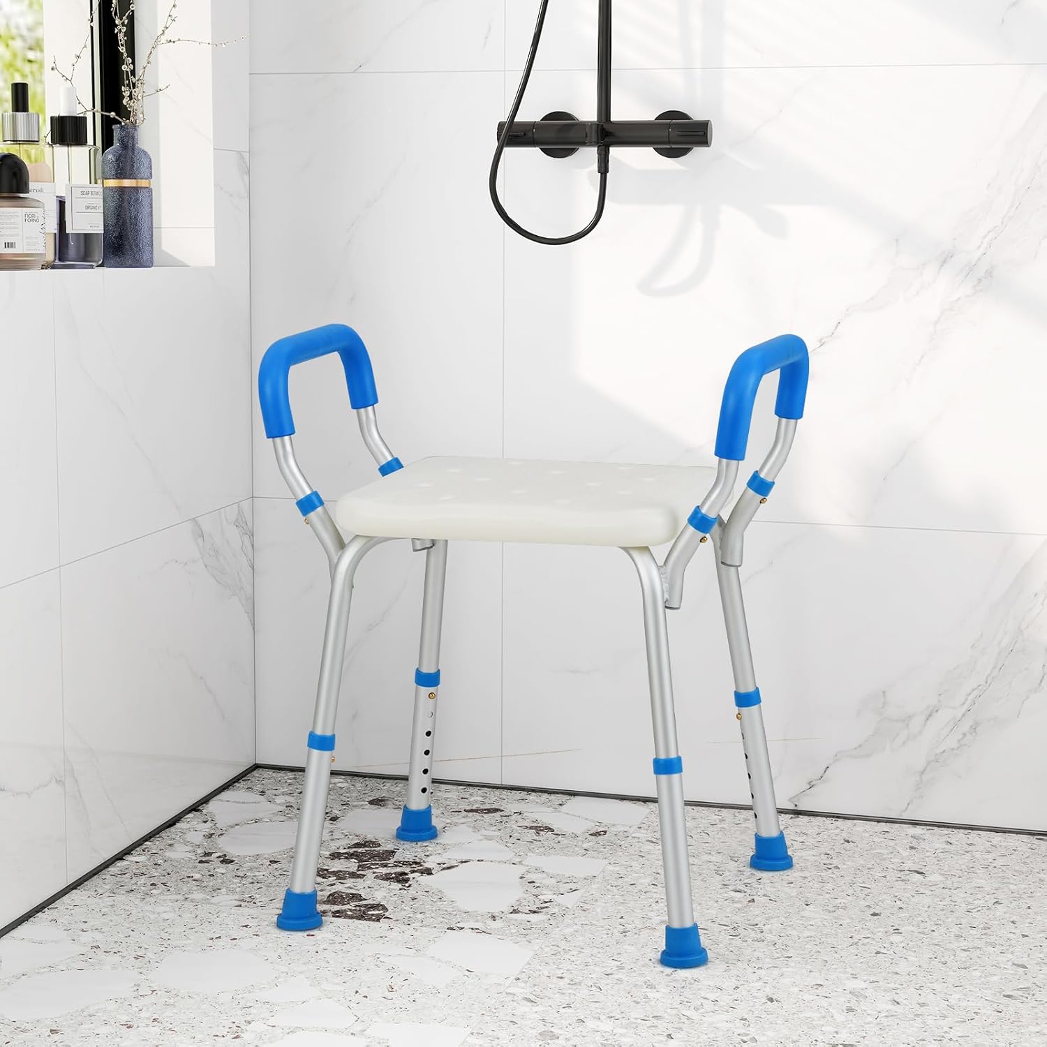 Bath Chair Shower Bench W/ Detachable Padded , Anti-slip Rubber Feet, 6-level Height-adjustable Bath Stool, Medical Shower Chair For Seniors, Disabled, Injured, Bathtub Stool, Easy Setup