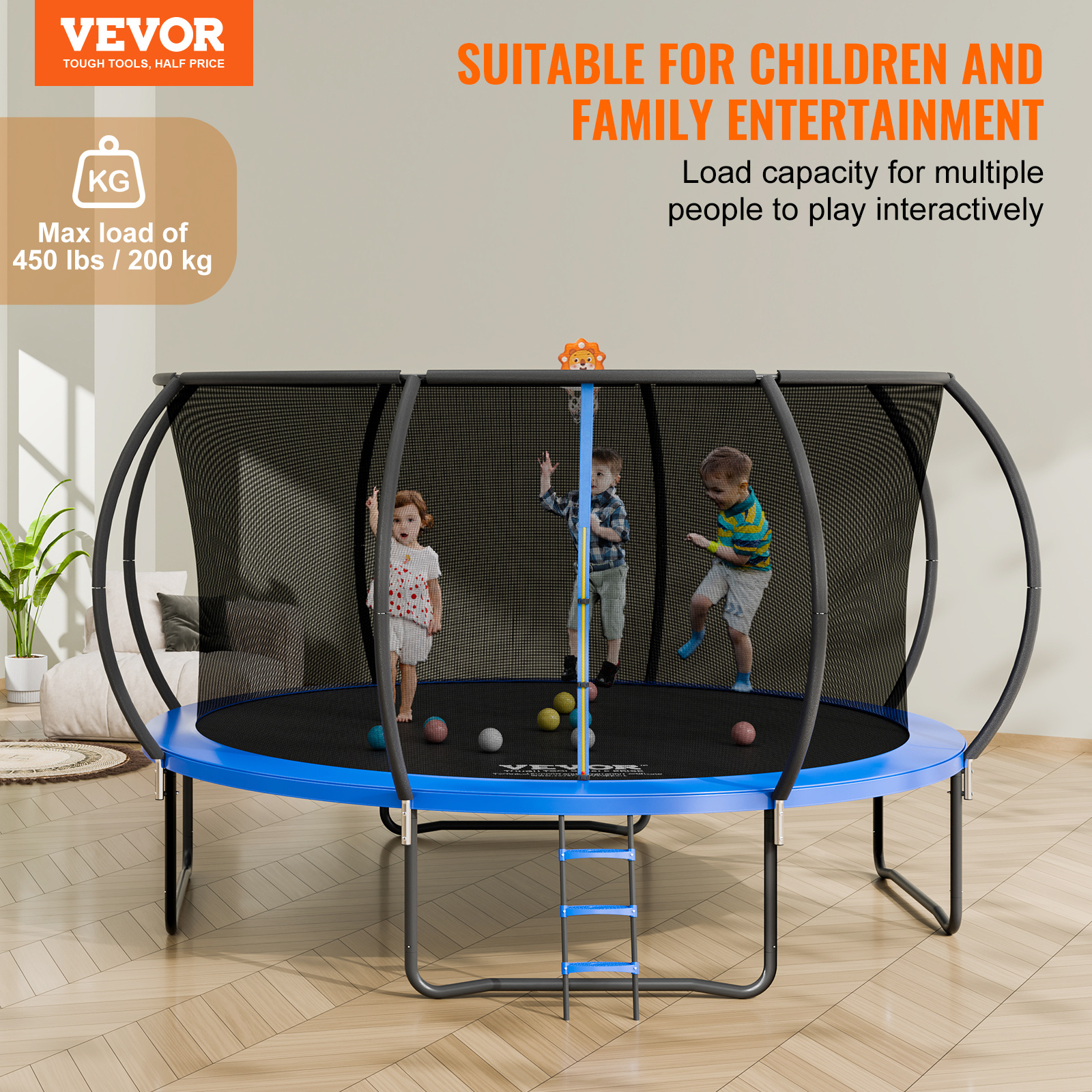 VEVOR 14FT Trampoline, 450 lbs Trampoline cu plasă de închidere, scară și stâlp curbat, trambulină de înaltă calitate cu covor de salt și husă de arc, trambuline recreative în aer liber pentru copii adulți