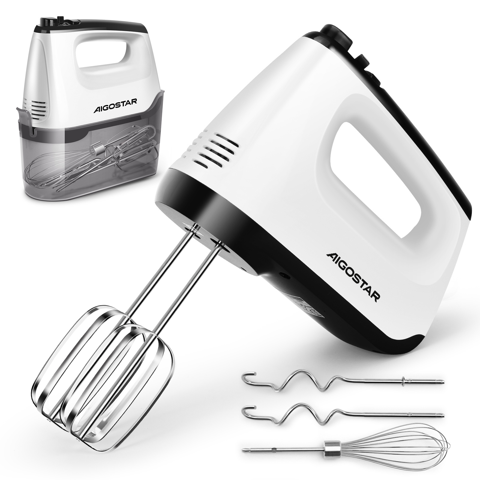 TEMU Aigostar Pudding - Electric Mixer, 6 And Turbo, Electric Whisk, 400w, Quiet Mixing. Includes 2 Whisk Attachments, 2 Dough Hooks, Whisk, And