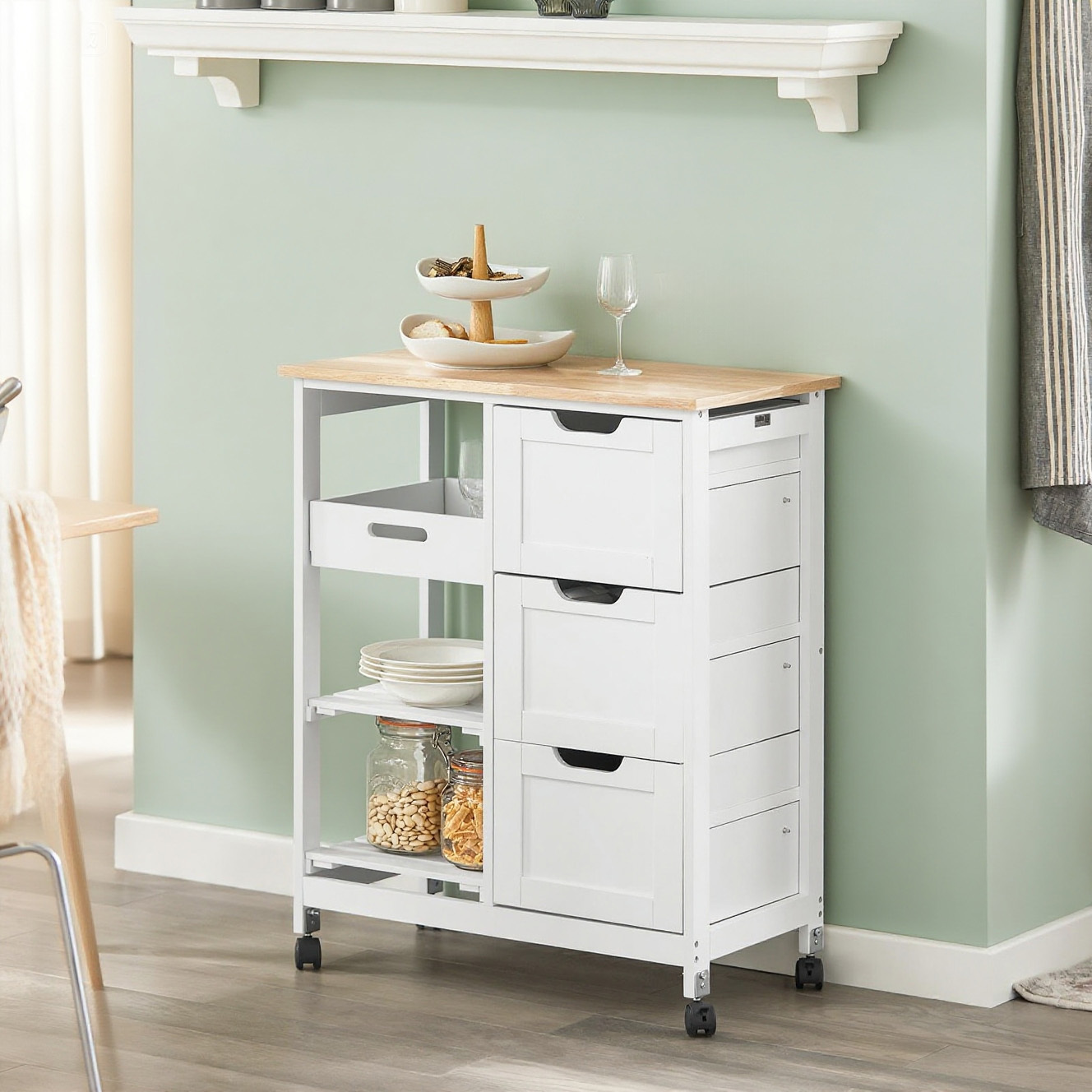 TEMU Carrito de Servir cajones y 3 Estantes SoBuy FKW79-W