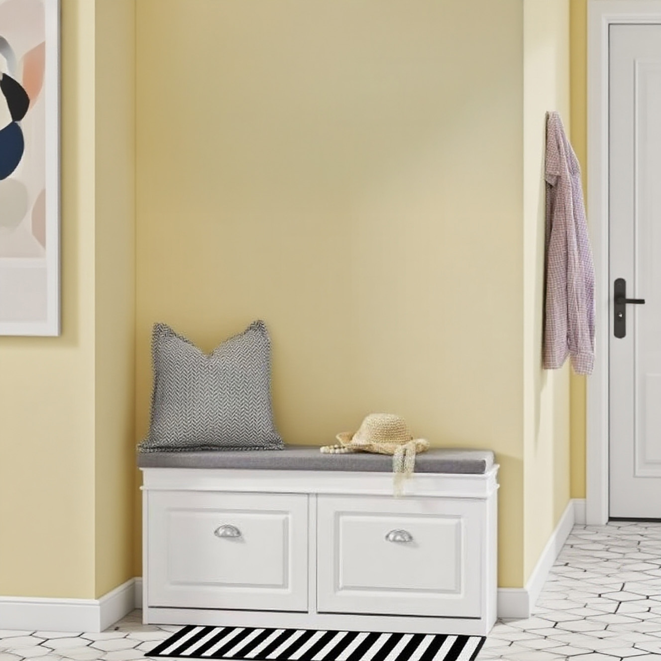 TEMU 1 Piece Shoe Furniture Shoe Rack Shoe Bench Entryway - 2 Flaps With Removable Cushion, Storage Box Shelf For Narrow Entrances, Lacquered Wood,