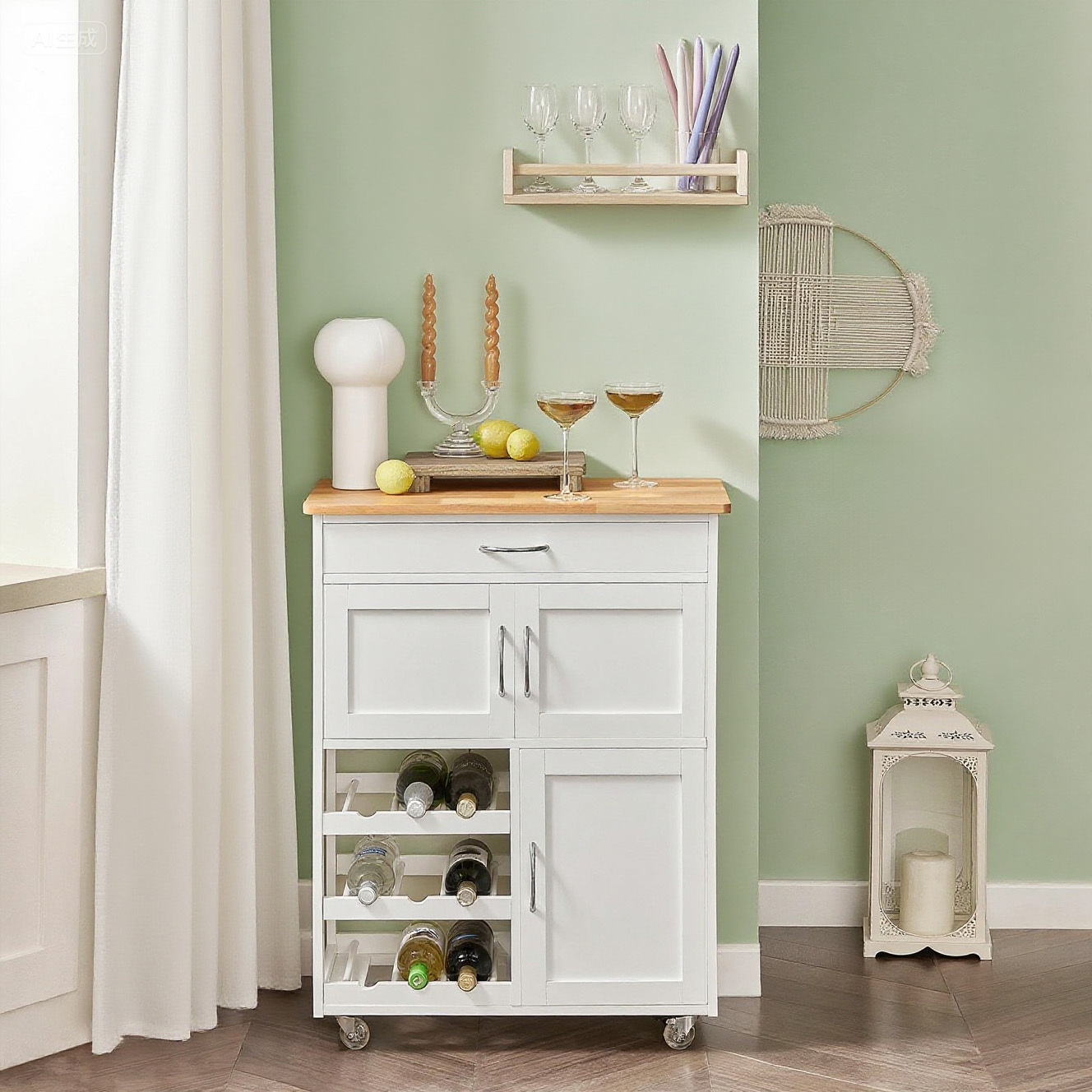 TEMU 1pc Mobile Cucina con ruote con Piano di Lavoro Dessert Cucina con cassetti, Range-Bouteilles isola Compatta per Cucina, Soggiorno e esterno