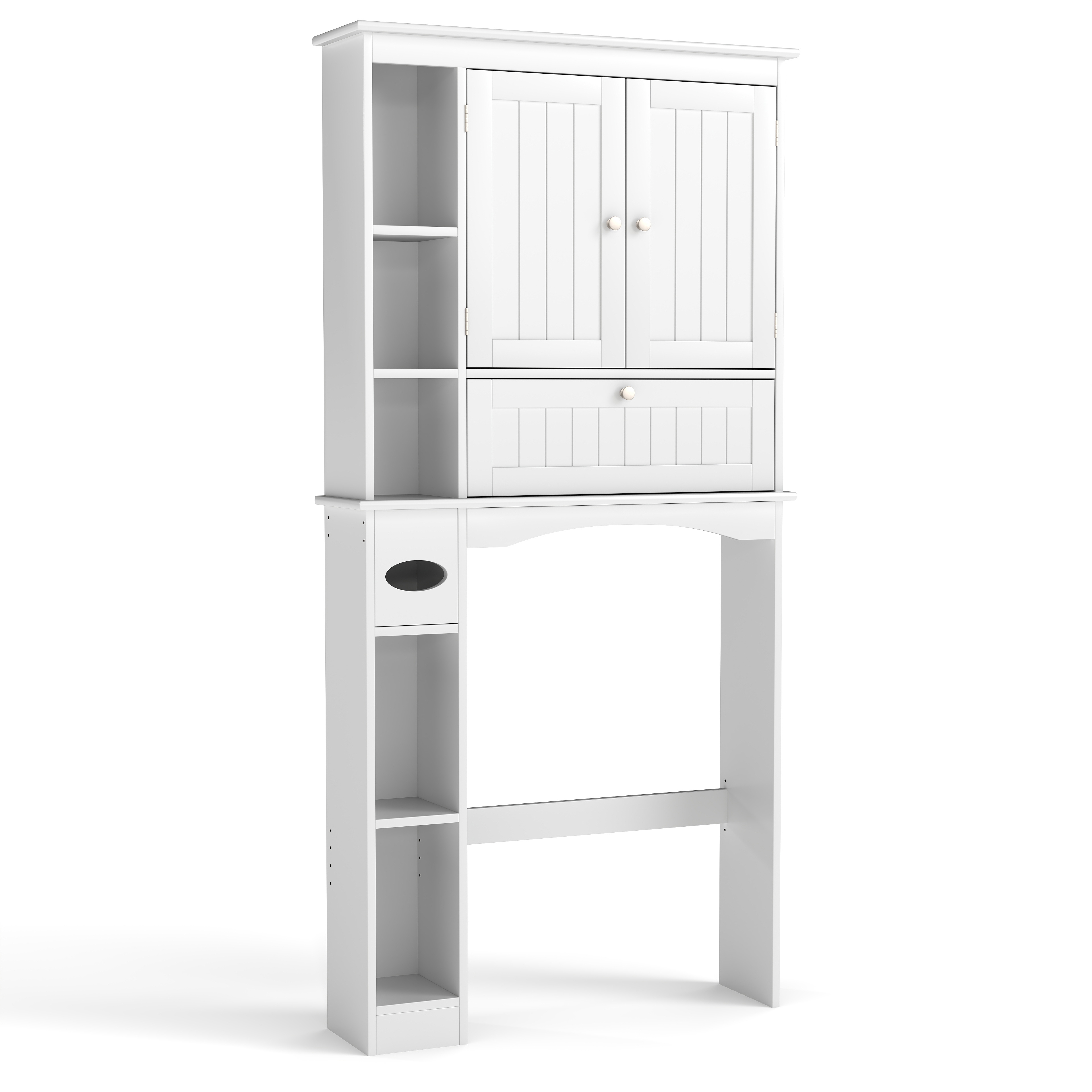 Image of Over The Toilet Storage Cabinet, Above Toilet Storage Rack With 2 Doors, Adjustable Shelf And Bottom Bar, Toilet Paper Holder Stand, Space- Storage Organizer For Bathroom, Laundry, White