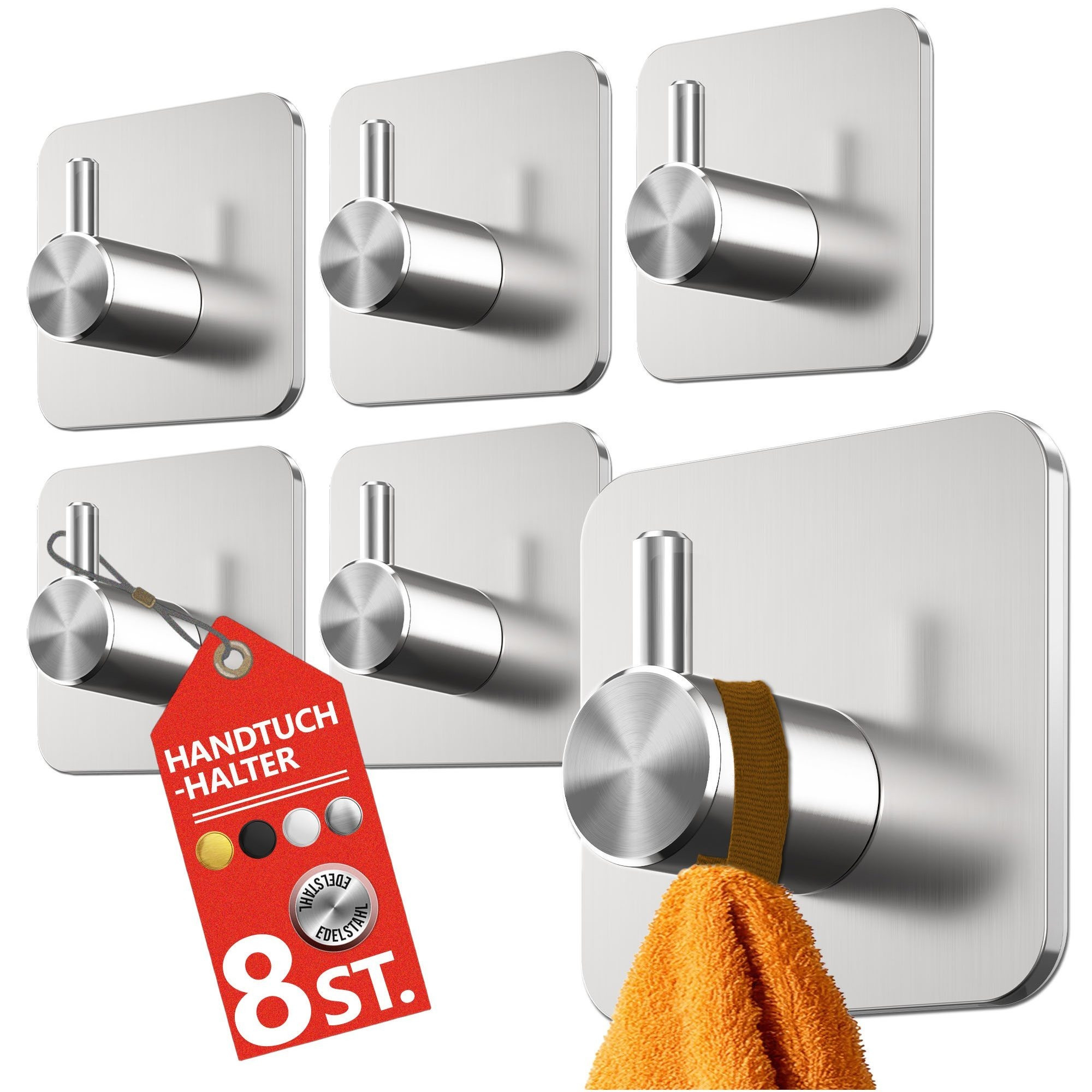 TEMU Lindenstein 8 Stück Premium Edelstahl Handtuchhaken – Selbstklebende Klebehaken ohne Bohren, in 4 Farben (Silber, , Gold) – Extra-starke Haftung