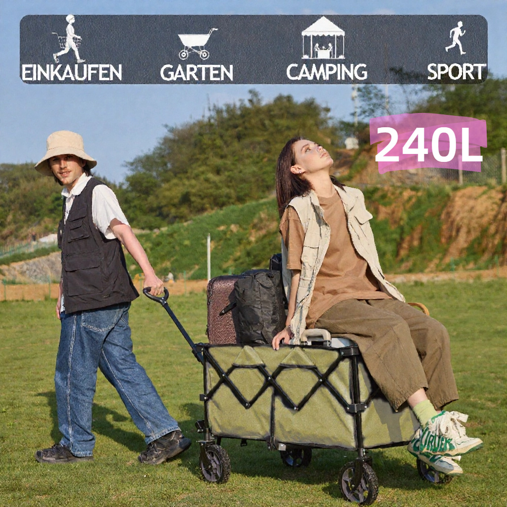 E-shop 180L/240L Faltbar, Einkaufswagen mit Bremsen, 120KG Belastbar, Transportwagen, Einkaufstrolley mit Verstellbarem Griff, für Hunde , Einkaufen,