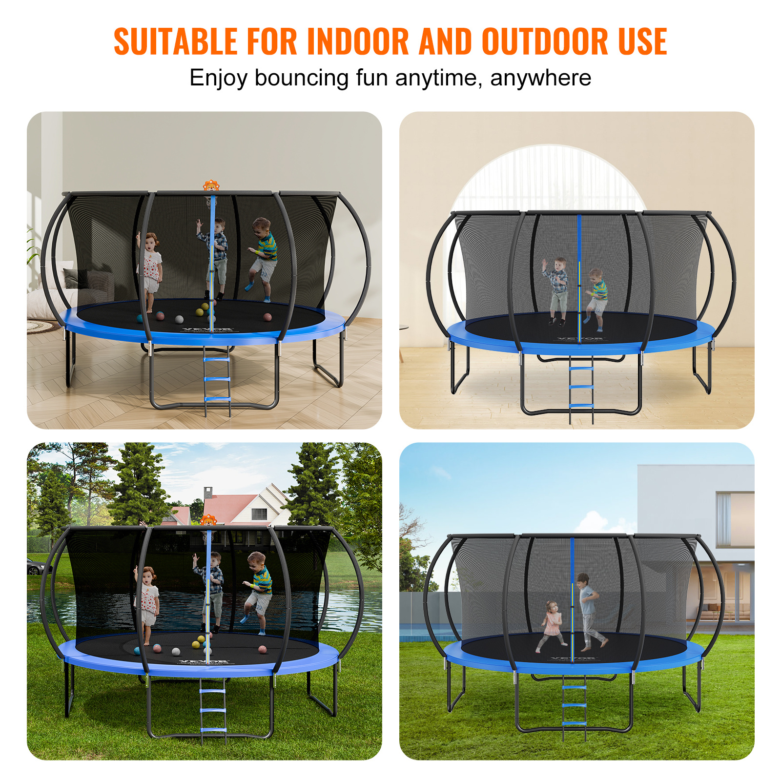 VEVOR 14FT Trampoline, 450 lbs Trampoline cu plasă de închidere, scară și stâlp curbat, trambulină de înaltă calitate cu covor de salt și husă de arc, trambuline recreative în aer liber pentru copii adulți