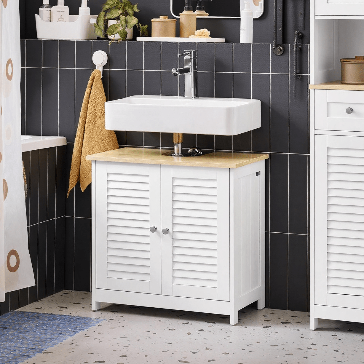 Image of 1pc Bathroom Under-sink Cabinet, Bathtub Cabinet With 2 Doors And 2 Shelves, Bathroom Storage Cabinet, L60 X W35 X H59 Cm, White And Natural Wood - Gsh348-xo