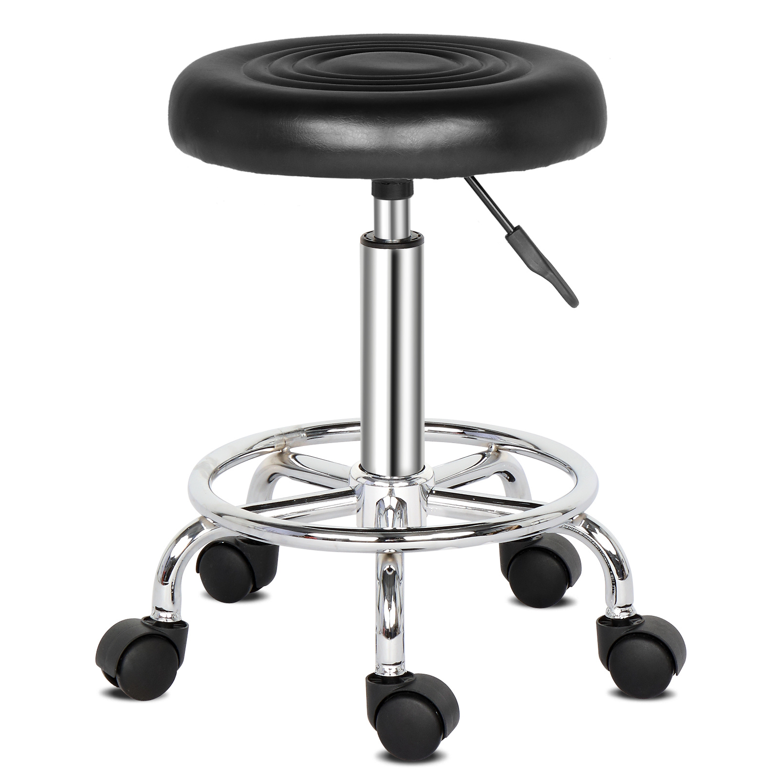 TEMU Bonnlo Tabouret à roulettes réglable en Hauteur, Tabouret de Travail pivotant à 360°, Tabouret pivotant pour Bureau/Salon/Bar, Similicuir, Noir