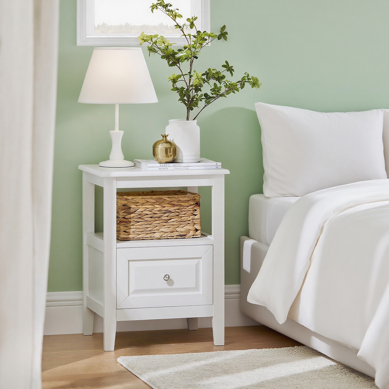 TEMU Nightstand, Side Table, Sofa Table With 1 Drawer, Bedside Table Suitable For Any Bed And Room Sobuy Fbt131-w