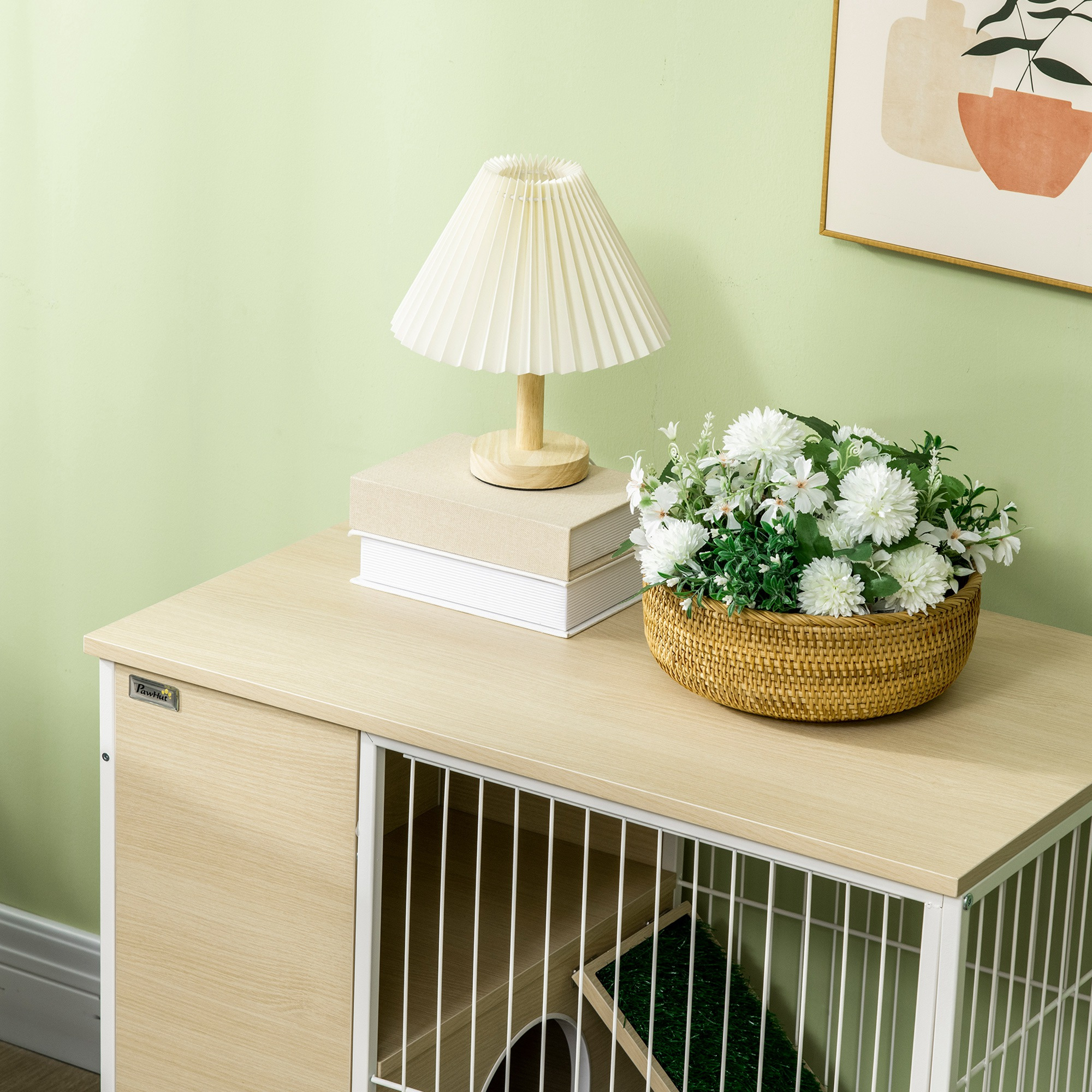 Pawhut Rabbit Cage H Hutch on Wheels with Opening Roof Platforms And Removable Tray - 78 X 52.5 X 76.5 Cm Natural