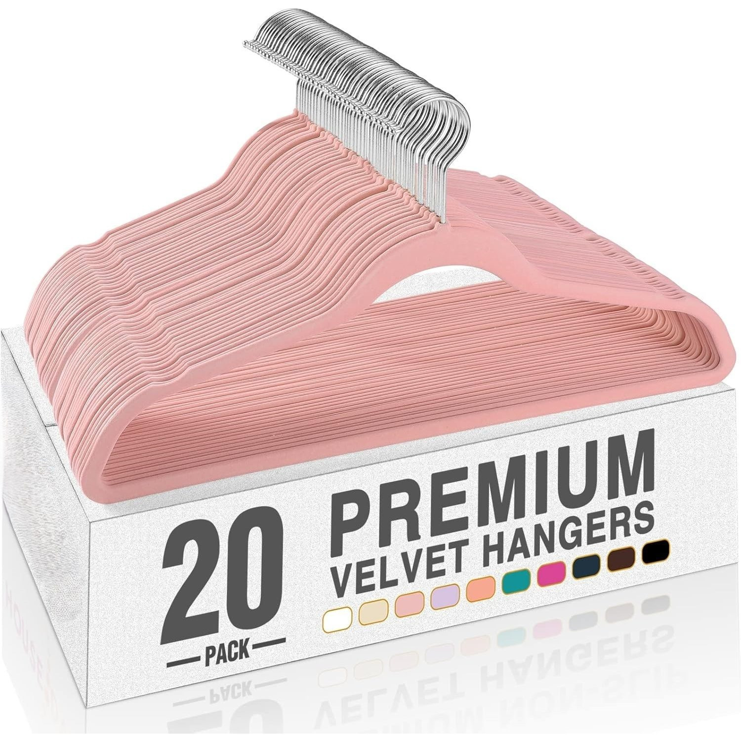 20 Pack Pink Velvet Hangers, Space- Suit Hangers For Closet Organizer, 360° Rotating Silver Hooks, Non-slip Clothing Feel Hangers Heavy Duty For Coat
