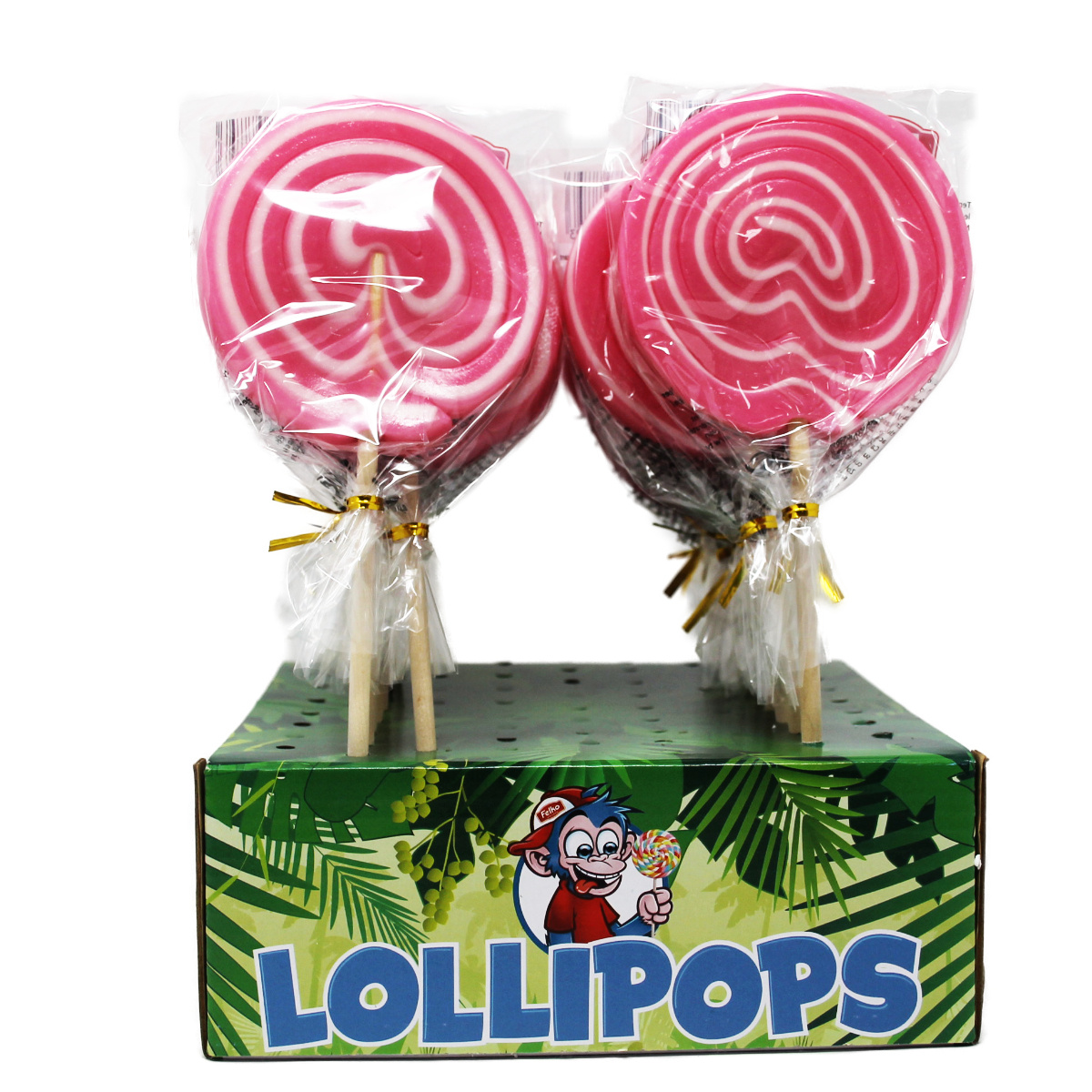 Image of Felko Holland Spiral Lolly Girl Pink White Lollipop With Cherry Flavor 80g Display
