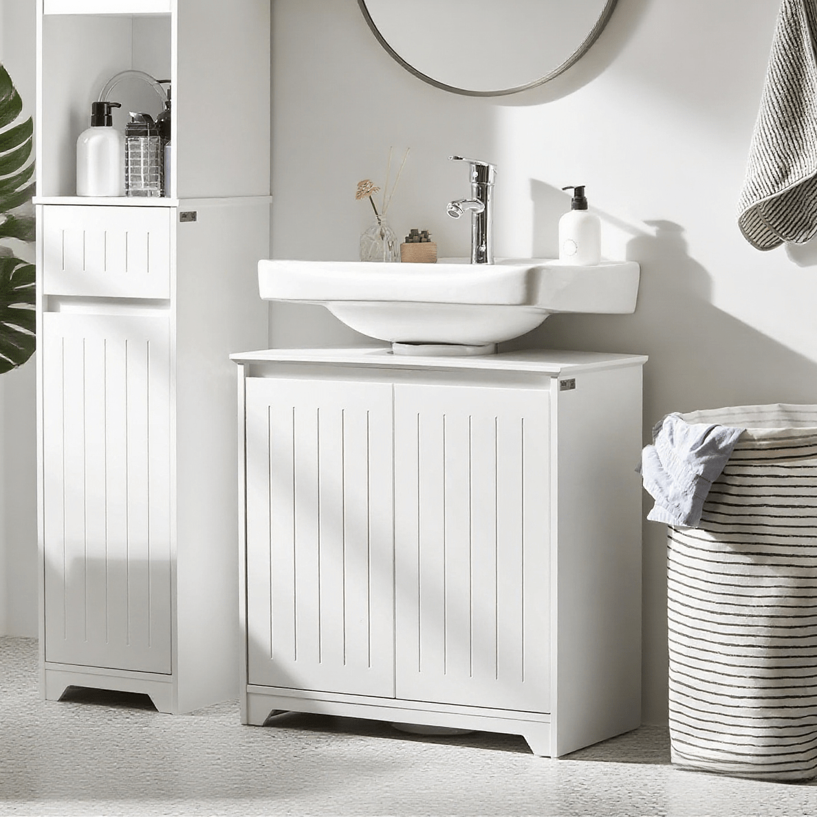 Image of 1-piece Bathroom Cabinet, Under-sink Cabinet, Vanity Cabinet, Kitchen Cabinet, Vanity Column Cover With 2 Doors, 60x30x60 Cm, White - Cas219-jj-x