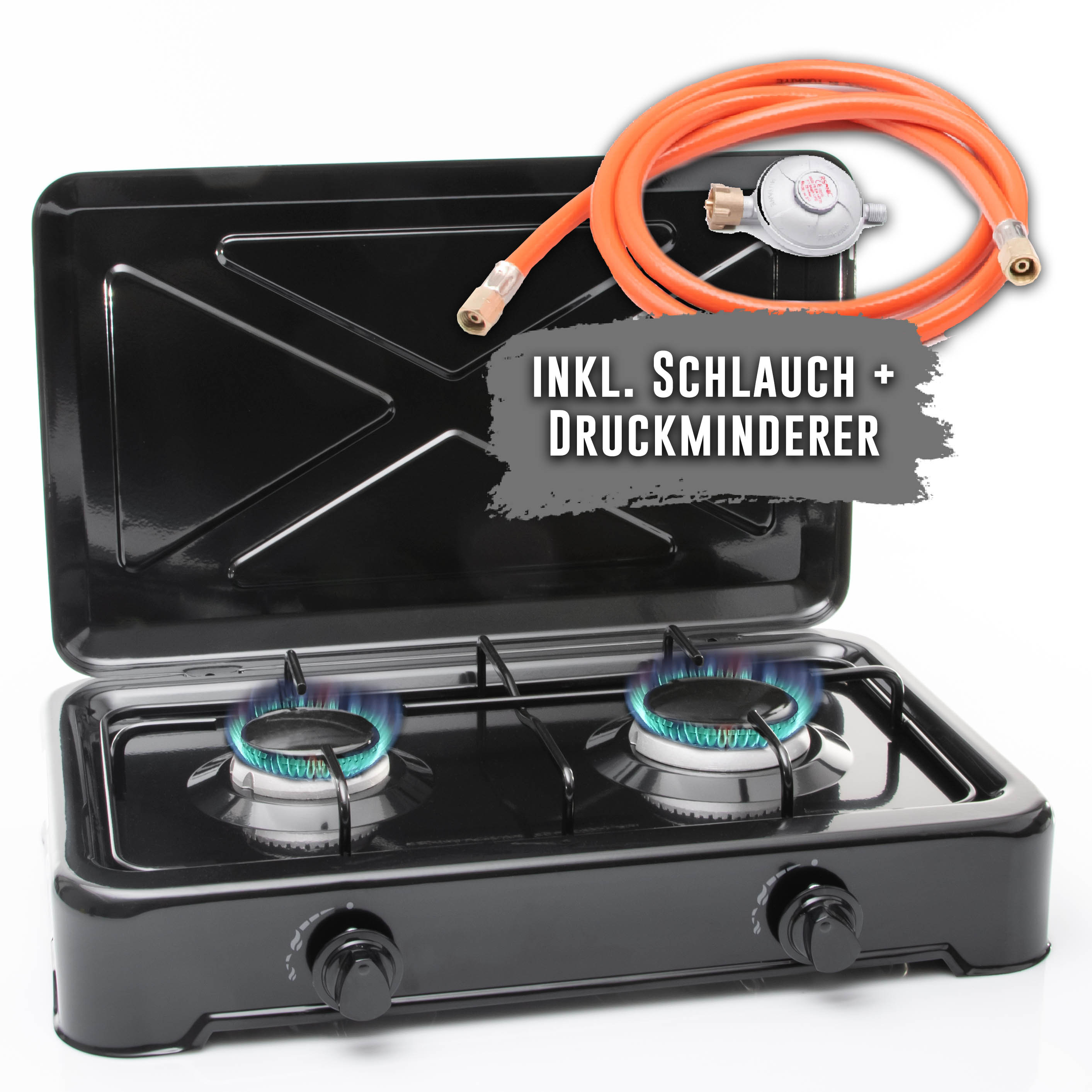 TEMU Gas Stove 2 Flame Camping Stove Gas Cooktop Portable Gas Stove For Gas Bottle With Hose | 2.5kw
