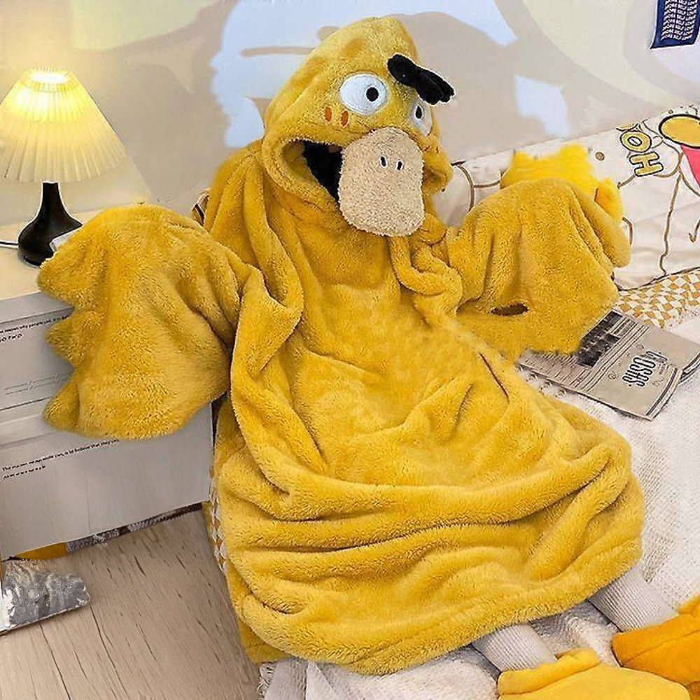 E-shop Plüschiger, sehr weicher, übergroßer Kapuzenbademantel-Sweatshirt mit , Psyduck-Decke-Sweatshirt, 100 % Polyester, Herbst und Winter, Freizeit-,
