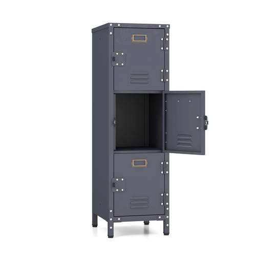 metal locker with 3 lockable doors vertical locker storage cabinet with 3 fixed shelves storage organizer
