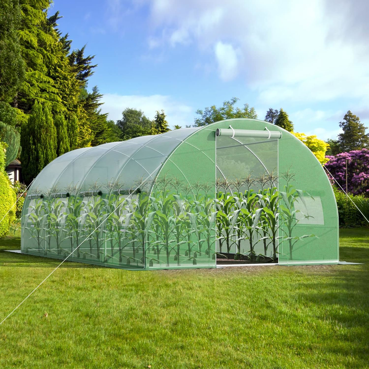 Image of Outdoor Greenhouse, Tunnel Plants Green Garden With 10 Windows, 2 Zippered Doors