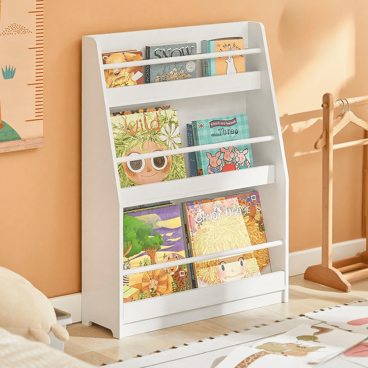1-piece 3-tier Library, Kids' Shelf, Bookcase, Toy And Book Organizer For Children's Room, Office, Or Kindergarten, White, 58x18x81cm - Lnc56-x