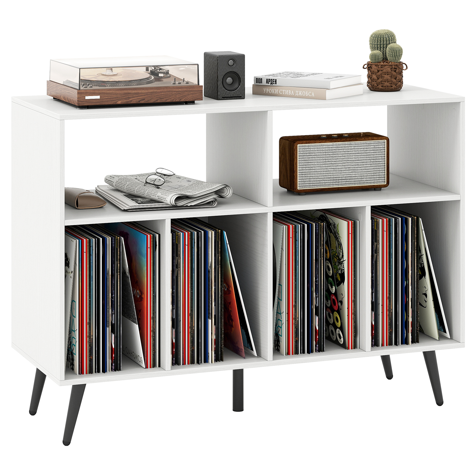 Image of Record Player Stand, 3-tier Turntable Stand With Vinyl Storage Shelves, Record Storage Table With 5 Metal Legs, Vinyl Display Shelf For Living Room, Music Room, White