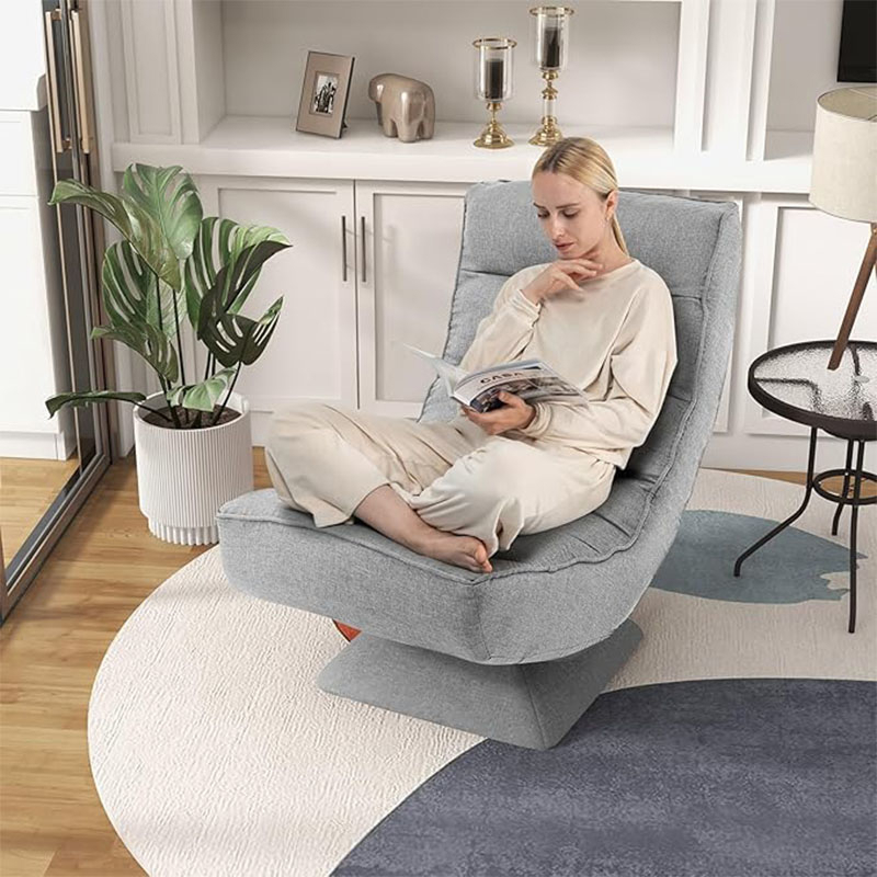 Folding Swivel Floor Chair With 5 Adjustable Backrest And Cushion, Meditation Reclining Sofa Load: 110 Kg