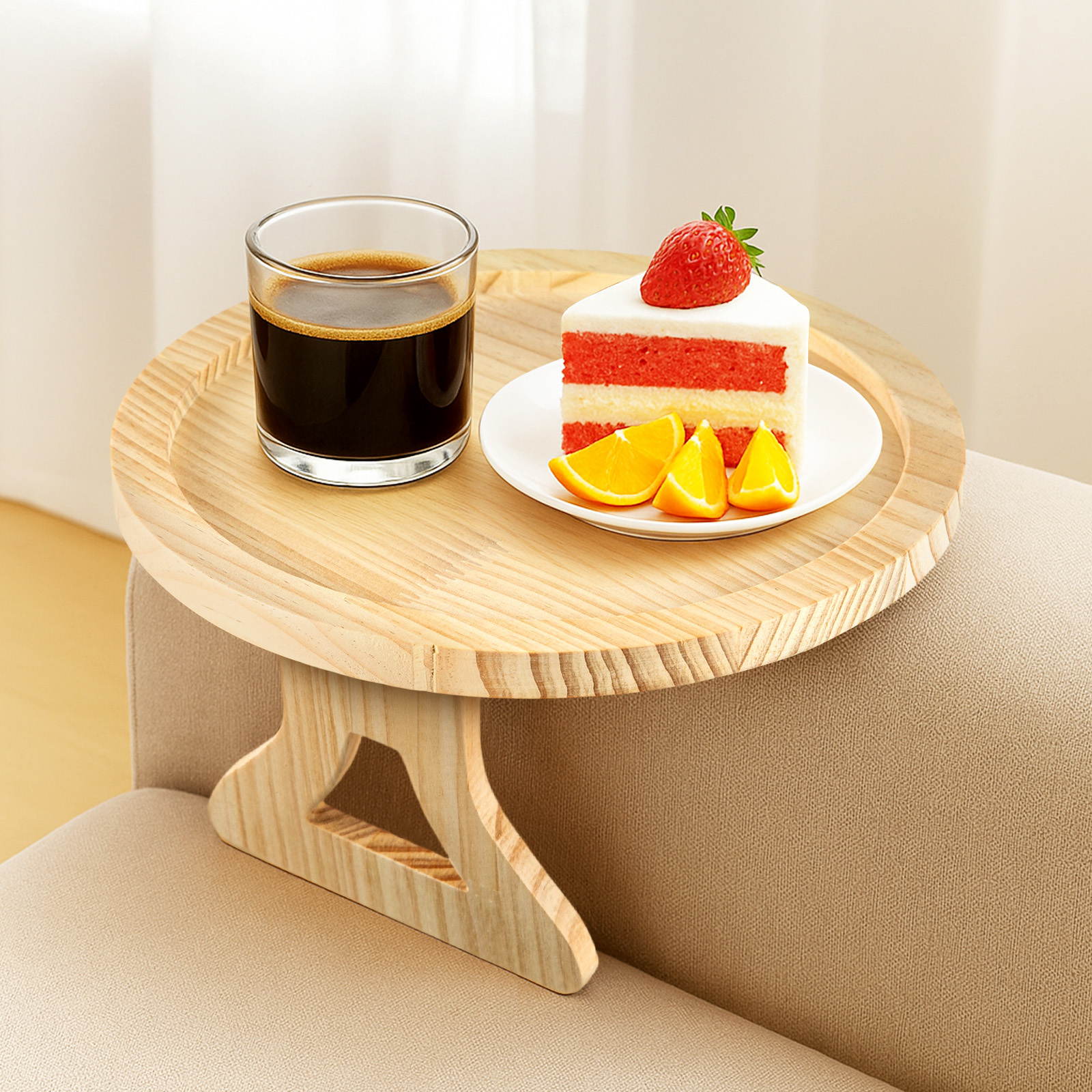 sofa arm tray round foldable wooden sofa side table armrest organisers clip on tray space saving for remote control drinks snacks phone